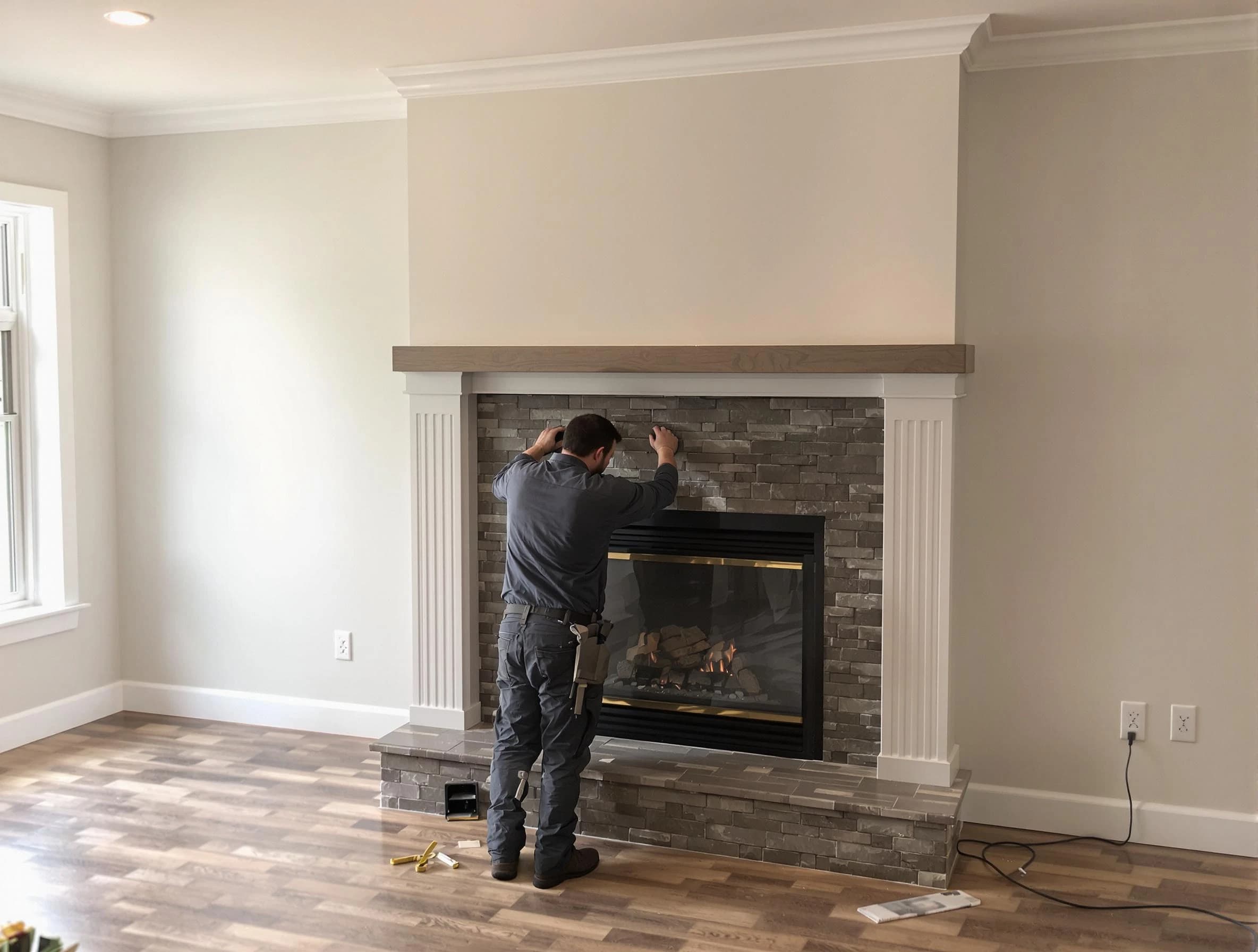 Tolleson Chimney Sweep finishing a custom fireplace install in Tolleson, AZ