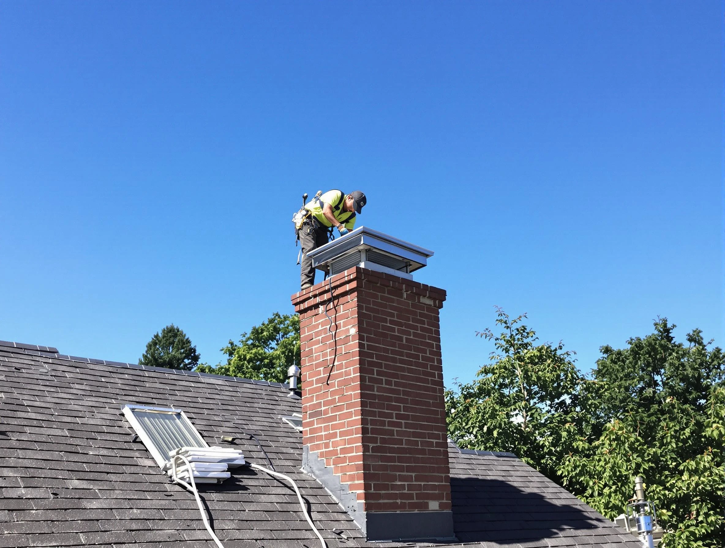 Tolleson Chimney Sweep technician measuring a chimney cap in Tolleson, AZ
