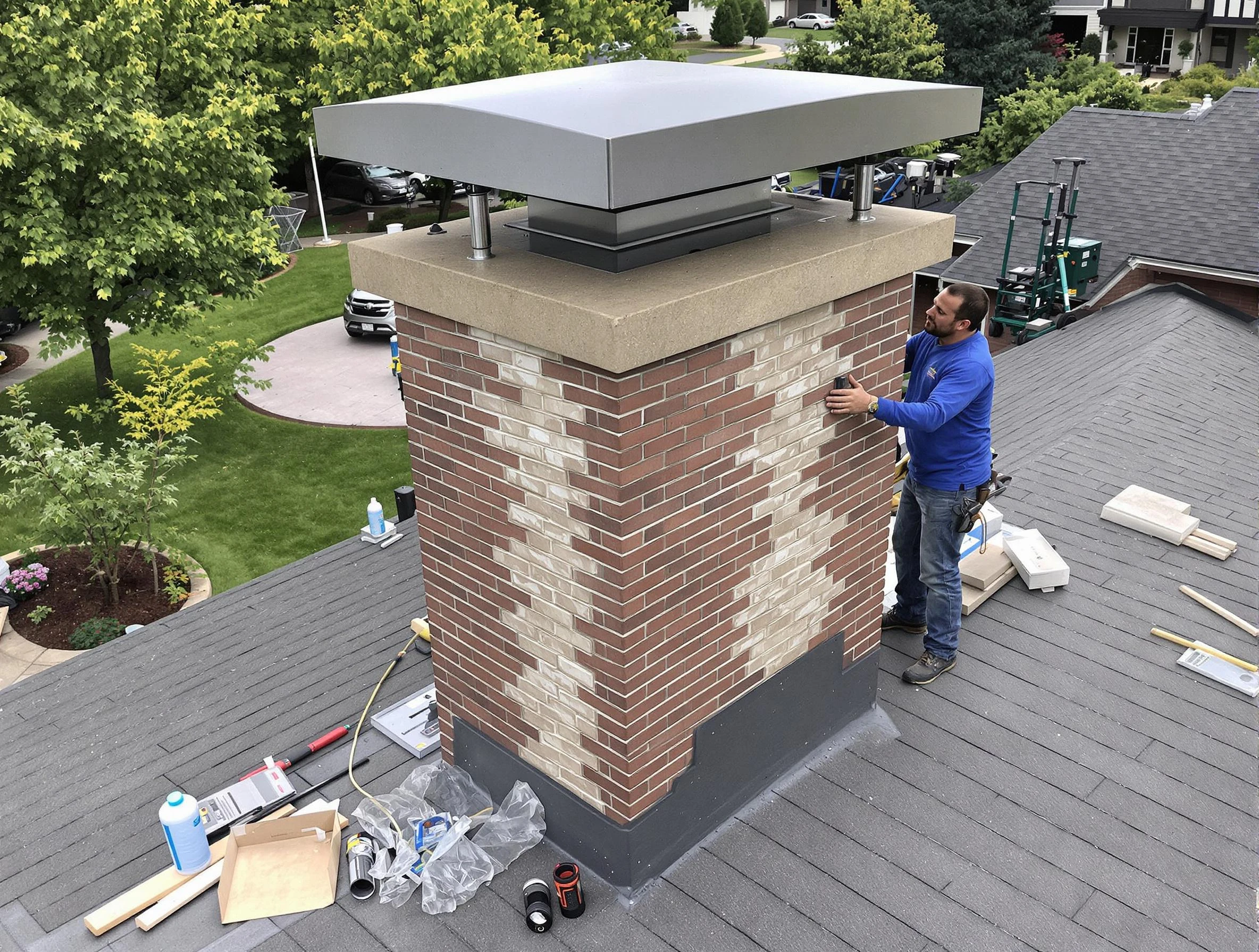 Tolleson Chimney Sweep team working on a custom chimney remodel in Tolleson, AZ